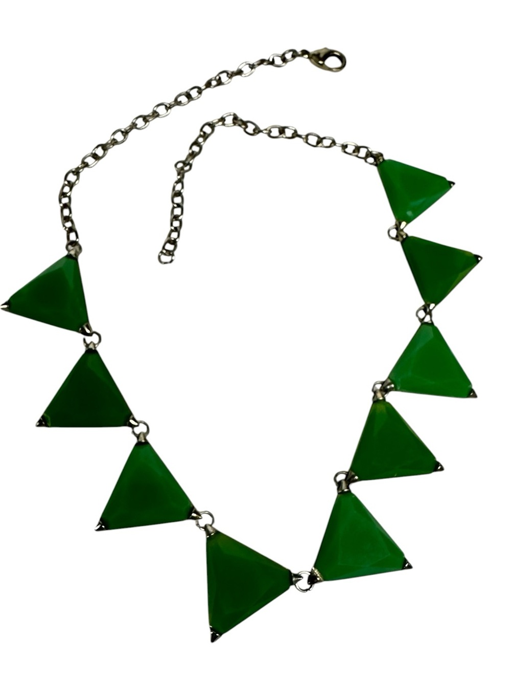 FRANCESCA’S / Bright Green Triangle Jewel 2000’s Gold Tone Statement Necklace